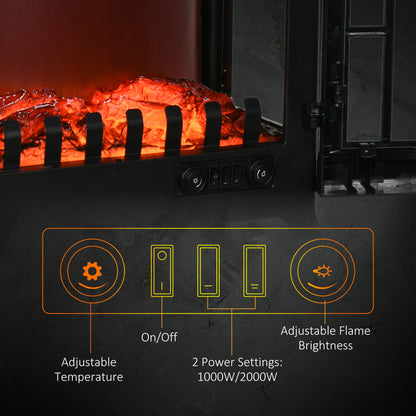 HOMCOM 3-Sided Electric Fireplace Heater, Quiet Freestanding Fire Stove with LED Flame Effect, Level-less Temperature Control, Overheating Protection