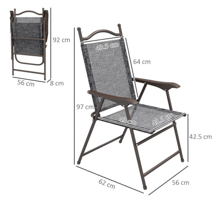 Outsunny 2 Pieces Folding Patio Camping Chairs Set, Sports Chairs for Adults with Armrest, Mesh Fabric Seat for Lawn Grey