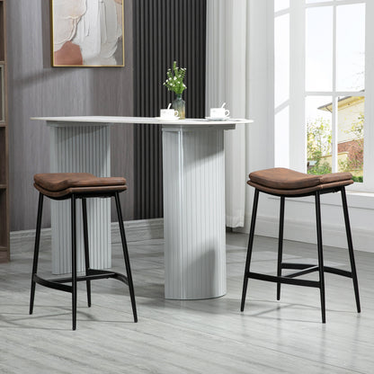 HOMCOM Breakfast Bar Stools Set of 2, Microfibre Upholstered Barstools, Industrial Bar Chairs with Curved Seat and Steel Frame