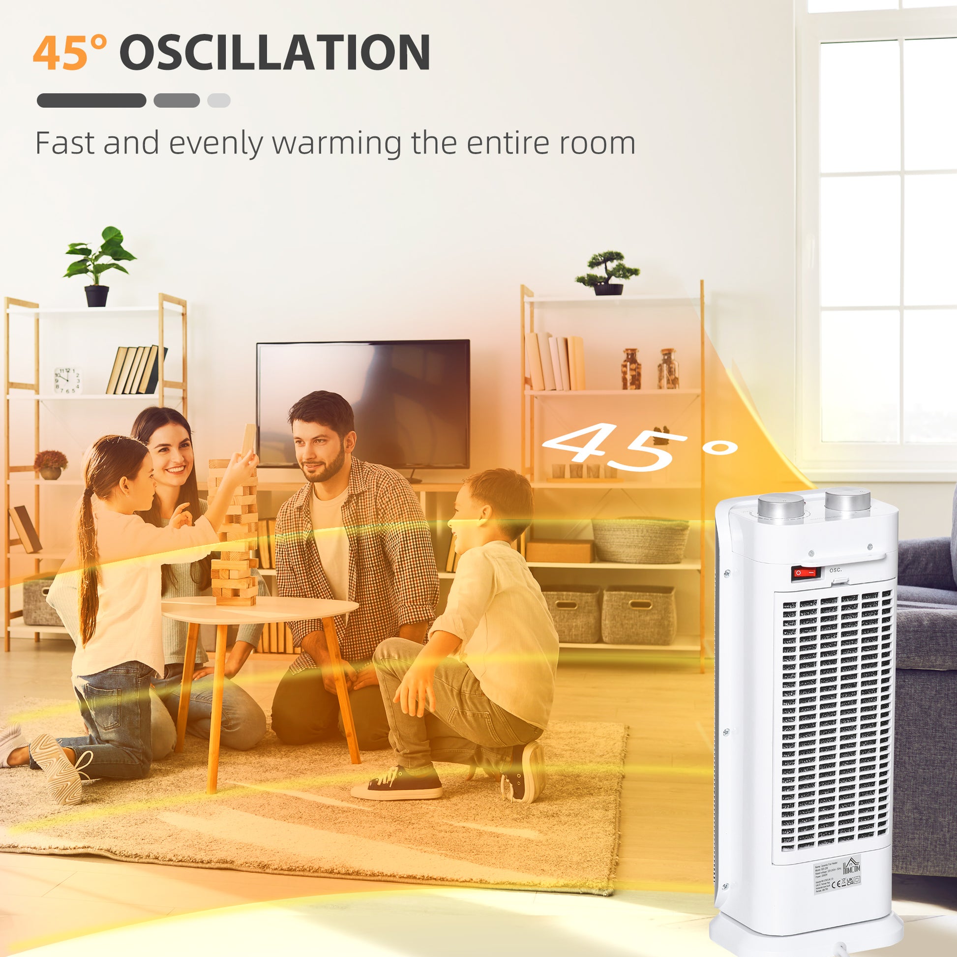 HOMCOM Electric Space Heater Freestanding Oscillating Ceramic Heater with 3 Adjustable Modes, Tip-Over and Overheat Protection, 1000W/2000W, White