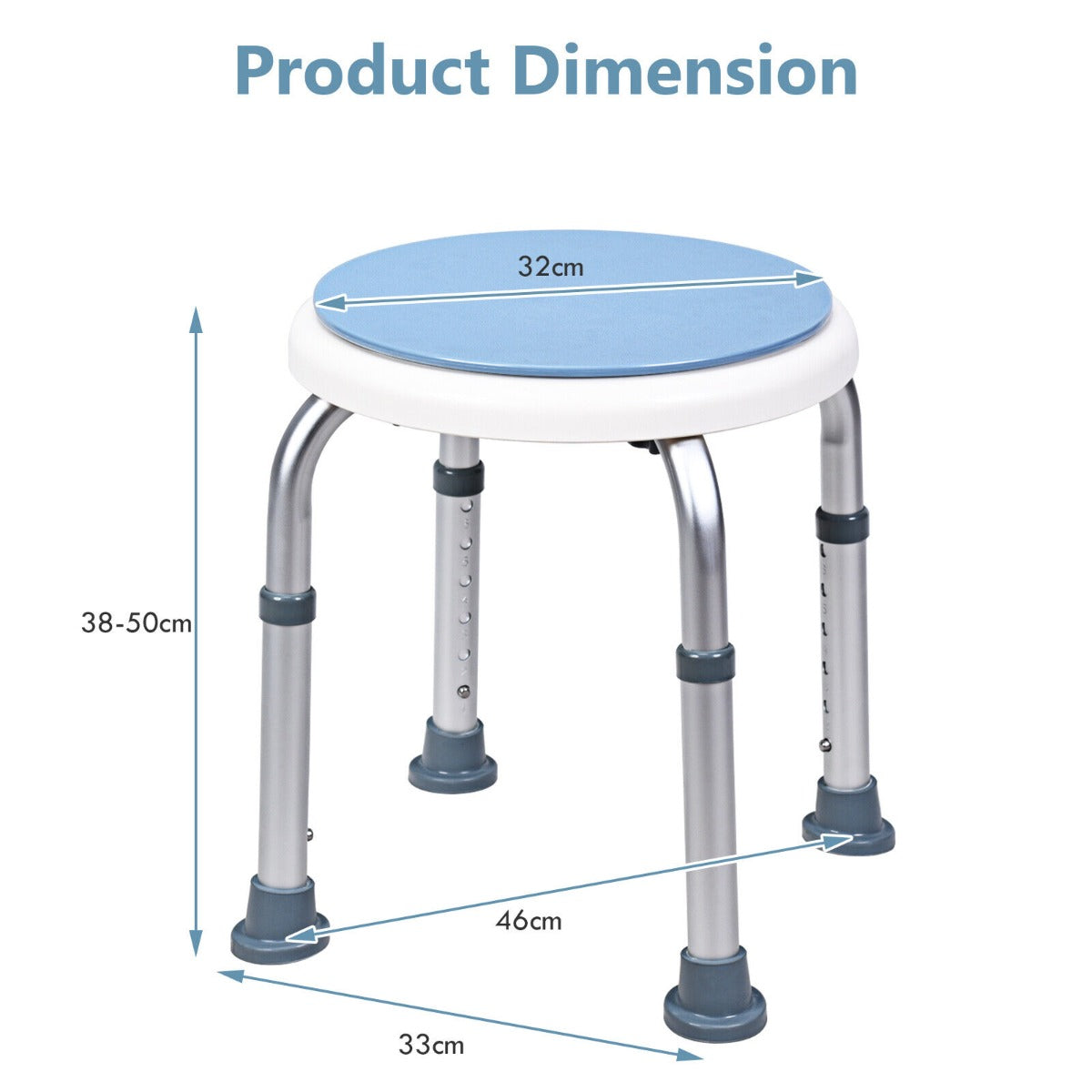 6-Position Height Adjustable Bathtub Shower Chair with 360°Rotating Seat