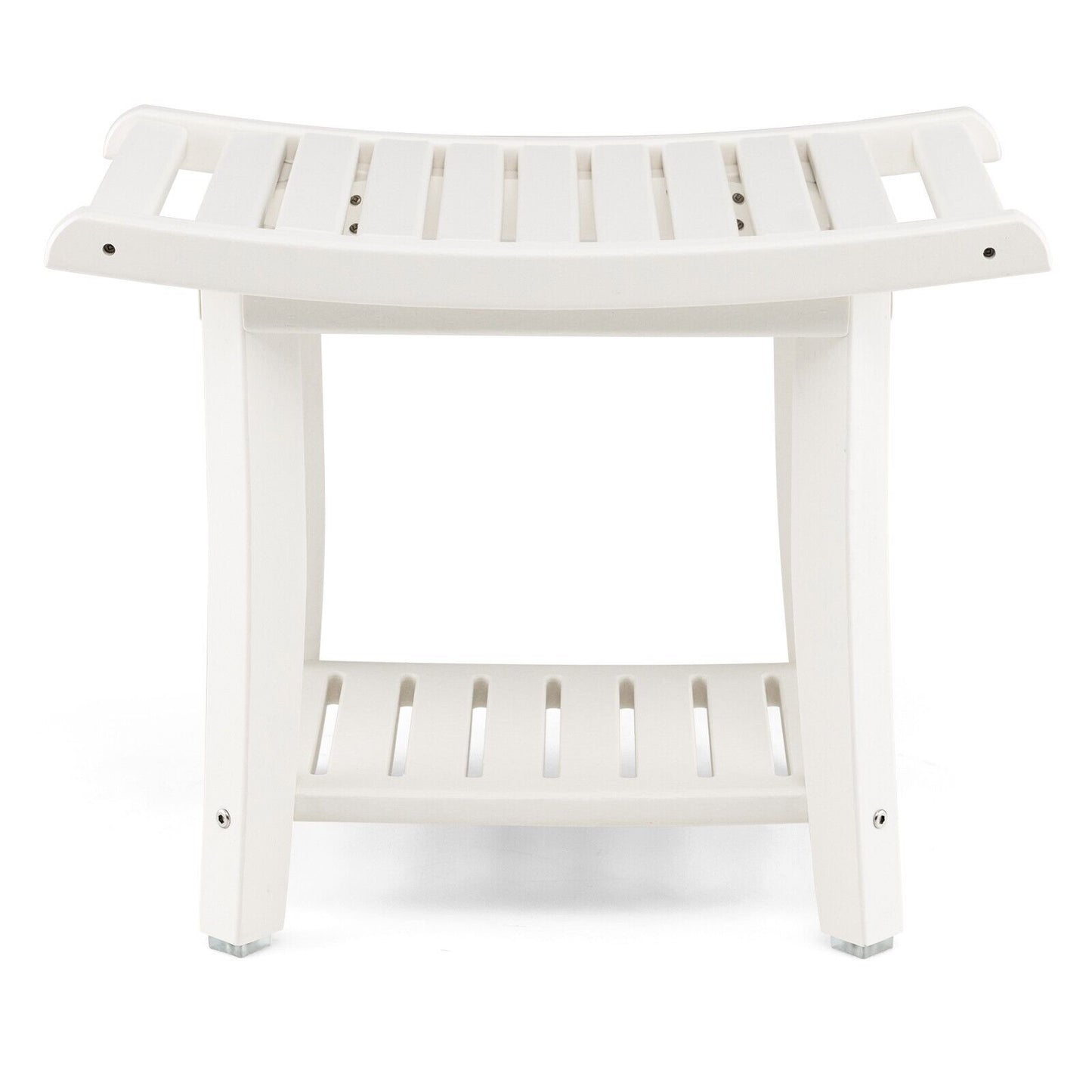 2-tier HDPE Waterproof Shower Bench with Curved Seat-White