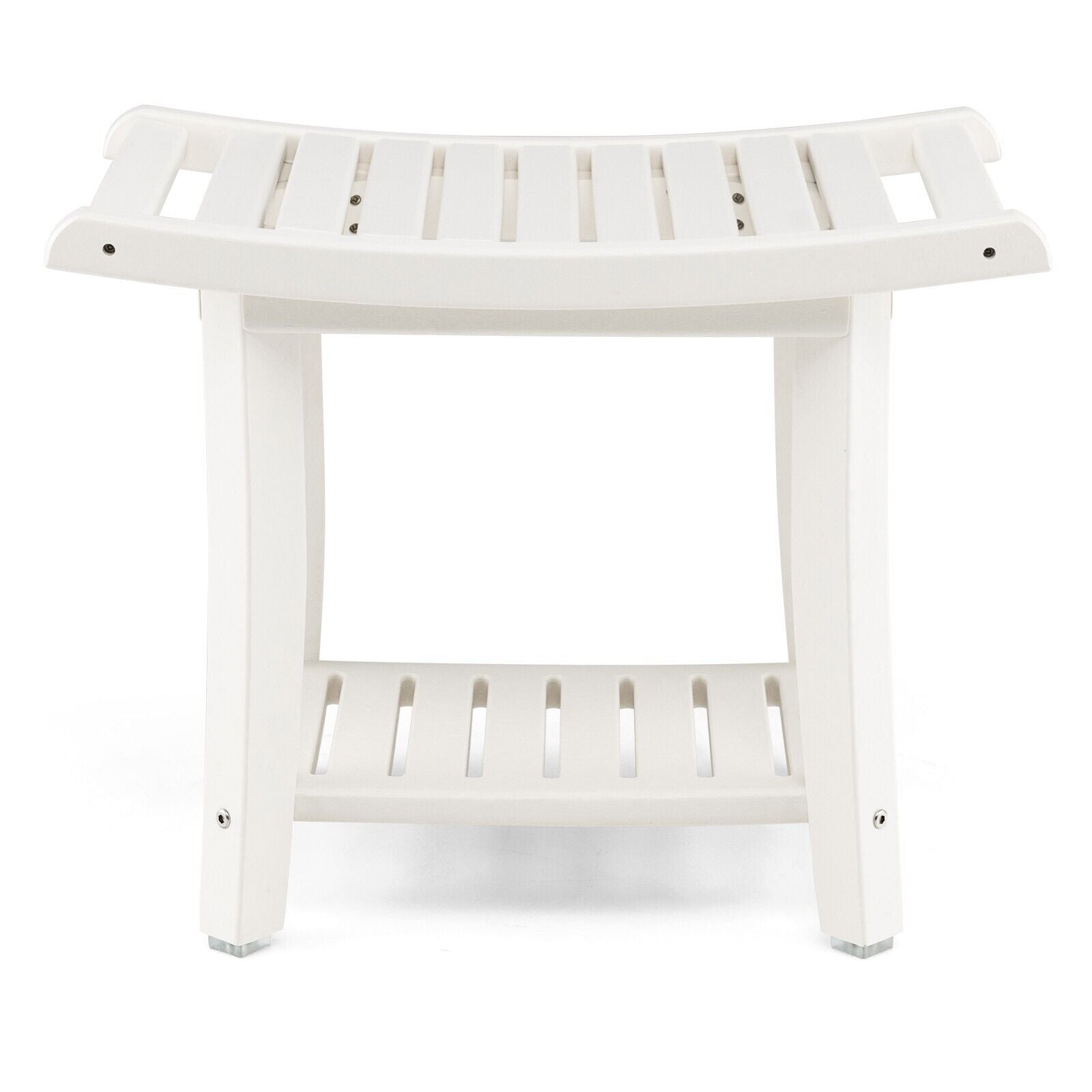 2-tier HDPE Waterproof Shower Bench with Curved Seat-White