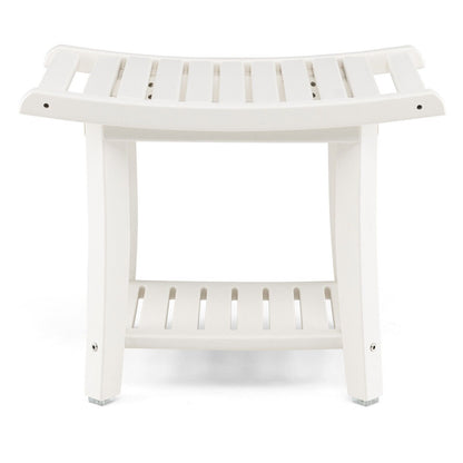 2-tier HDPE Waterproof Shower Bench with Curved Seat-White