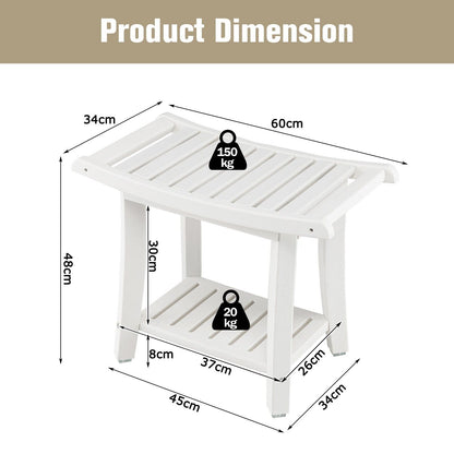 2-tier HDPE Waterproof Shower Bench with Curved Seat-White