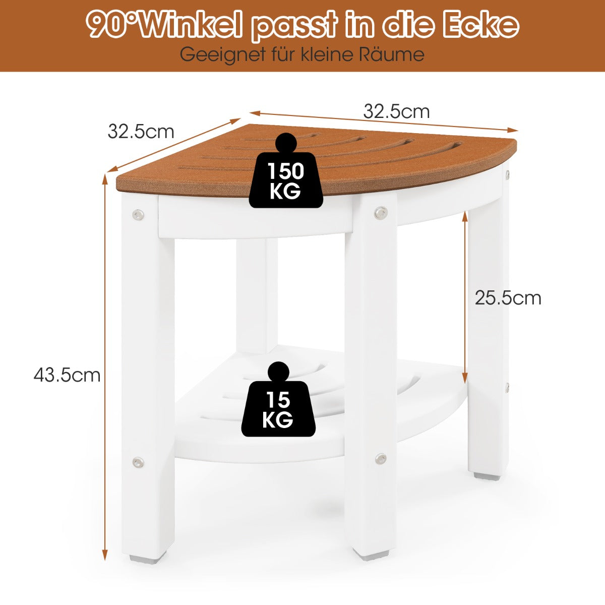 Corner Shower Bench Stool with Storage Shelf for Shaving Legs