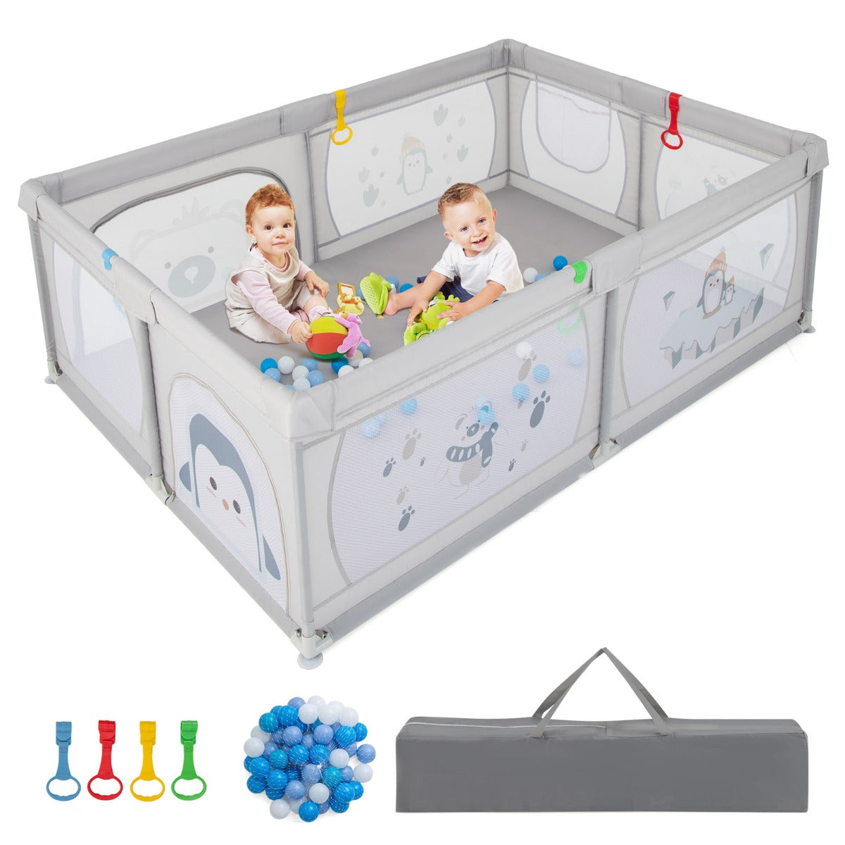 206 x 147 cm Baby Playpen with 50 Ocean Balls for Babies and Toddlers-Bear