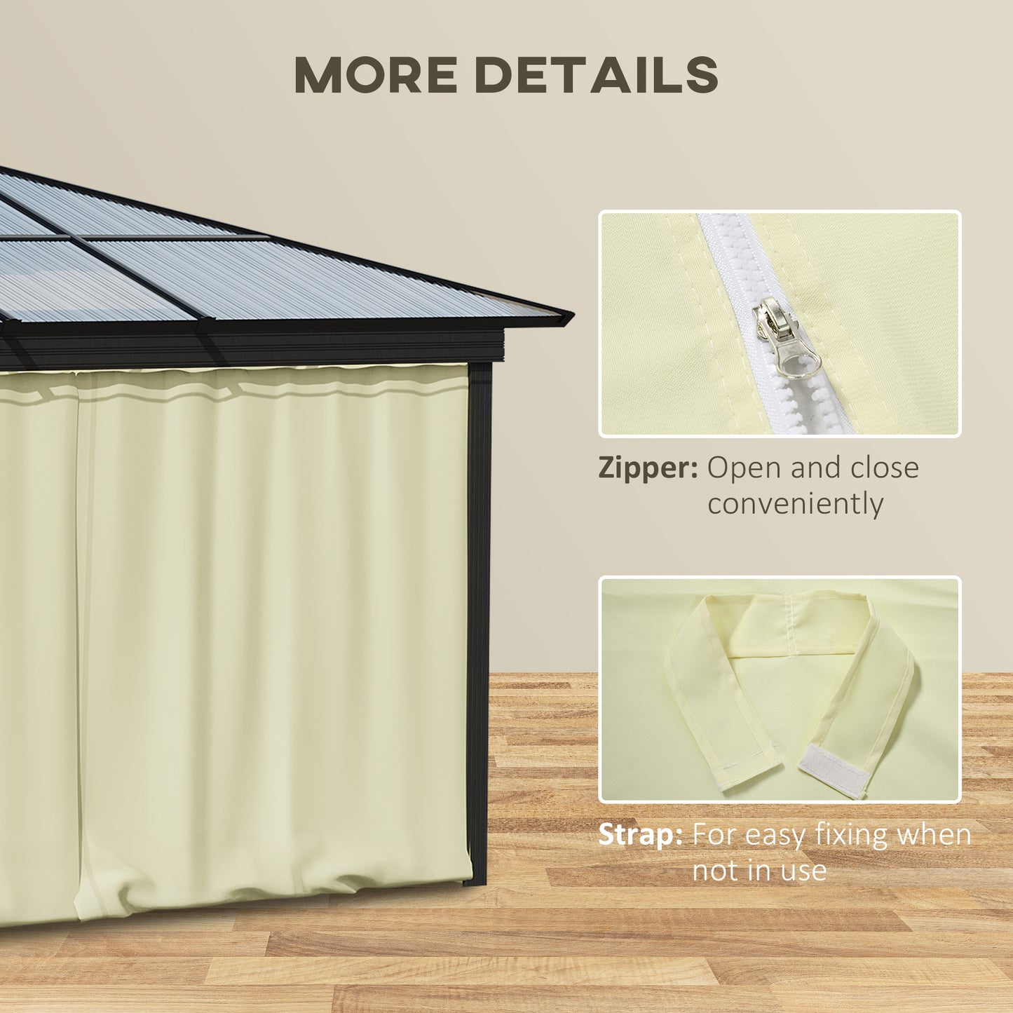 Outsunny Replacement Gazebo Curtain 4-Panel Sidewalls with Zipper for 3 x 3 (M) Yard Gazebos Canopy Tent Beige