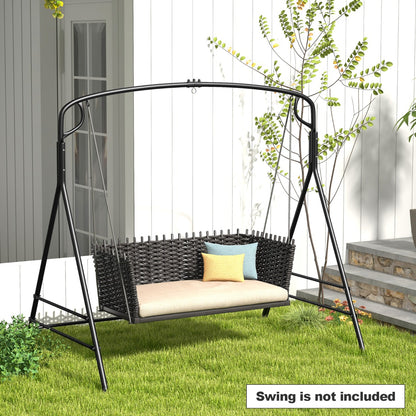 Outdoor Metal Swing Frame Sturdy A-Shaped Porch Swing Stand with Extra Side Bars-Black