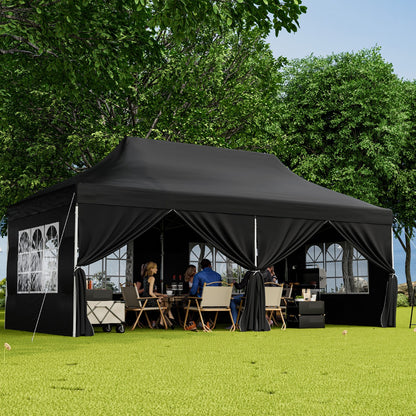 Pop-up Canopy Tent with 6 Detachable Sidewalls and Carrying Bag-Black