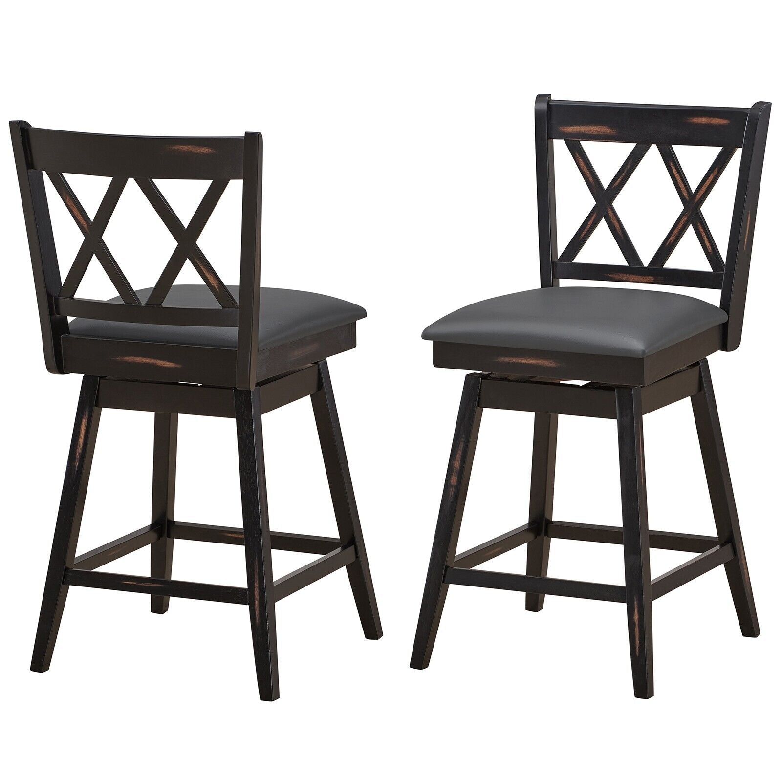 Set of 2 Counter Height Bar Stool with Ergonomic Backrest-Black