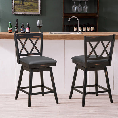 Set of 2 Counter Height Bar Stool with Ergonomic Backrest-Black