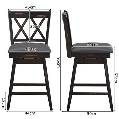 Set of 2 Counter Height Bar Stool with Ergonomic Backrest-Black