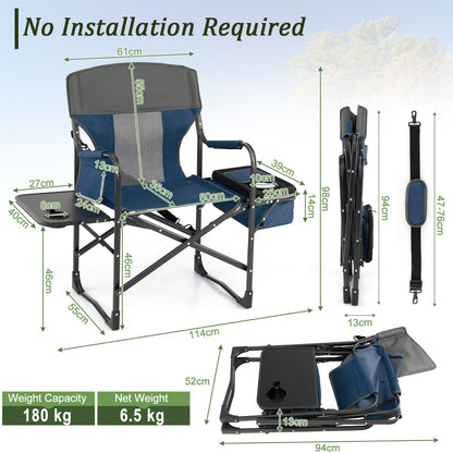 Folding Camping Chair with Side Table and Cooler Bag-Blue