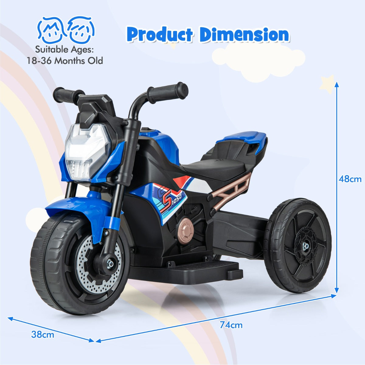 6V Kids Ride-on Motorcycle with 2-wheel/3-wheel Conversion &amp; Detachable Training Wheels-Blue