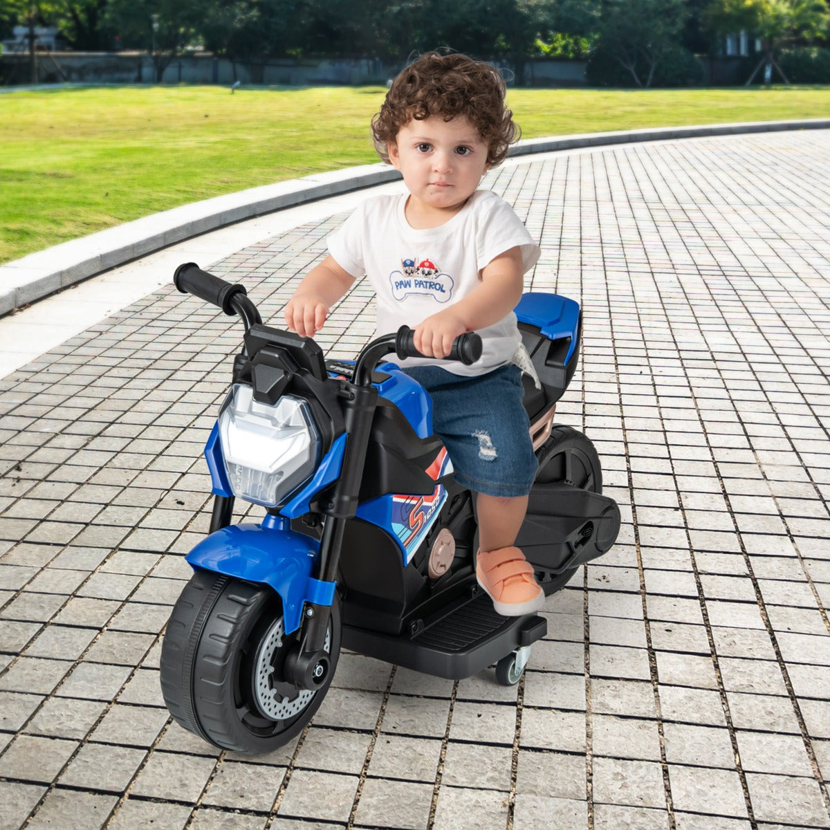 6V Kids Ride-on Motorcycle with 2-wheel/3-wheel Conversion &amp; Detachable Training Wheels-Blue