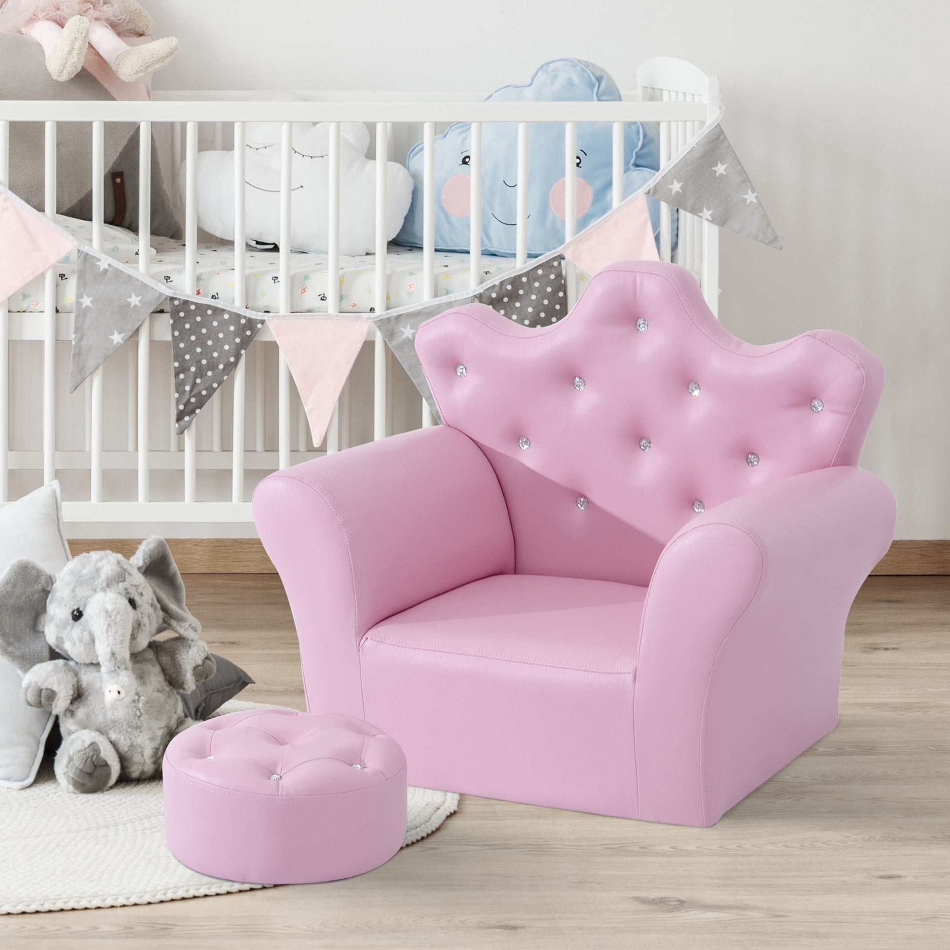 HOMCOM Children Kids Sofa Set Armchair Chair Seat with Free Footstool PU Leather Pink