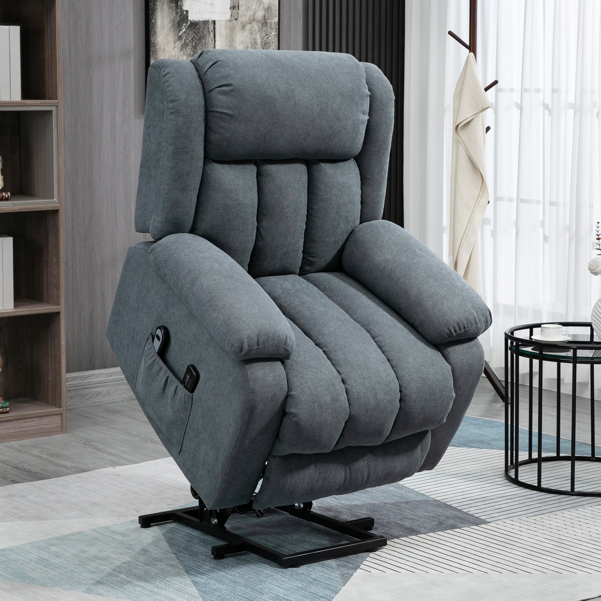 HOMCOM Oversized Riser and Recliner Chairs for the Elderly, Heavy Duty Fabric Upholstered Lift Chair w/ Remote Control, Side Pocket, Dark Grey