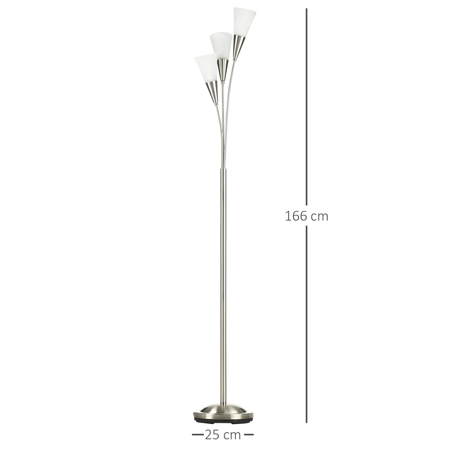 HOMCOM 3-Light Upright Floor Lamps for Living Room, Modern Standing Lamp for Bedroom with Steel Base, (Bulb not Included), Silver