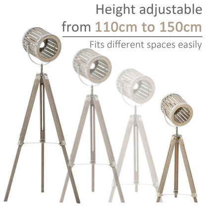 HOMCOM Floor Lamps for Living Room Unique Wood Frame Adjustable Shade Height Unique Vintage Spotlight Metal Home Office Furniture Lighting