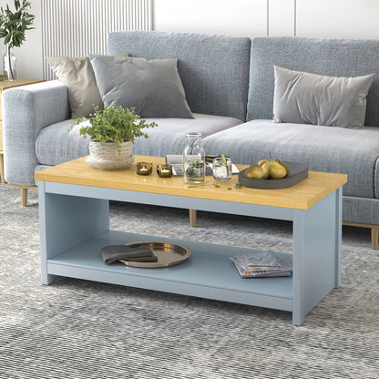 HOMCOM Coffee Table w/Open Display Wood Effect Tabletop Retro Rustic Style Chic Living Room Storage Grey