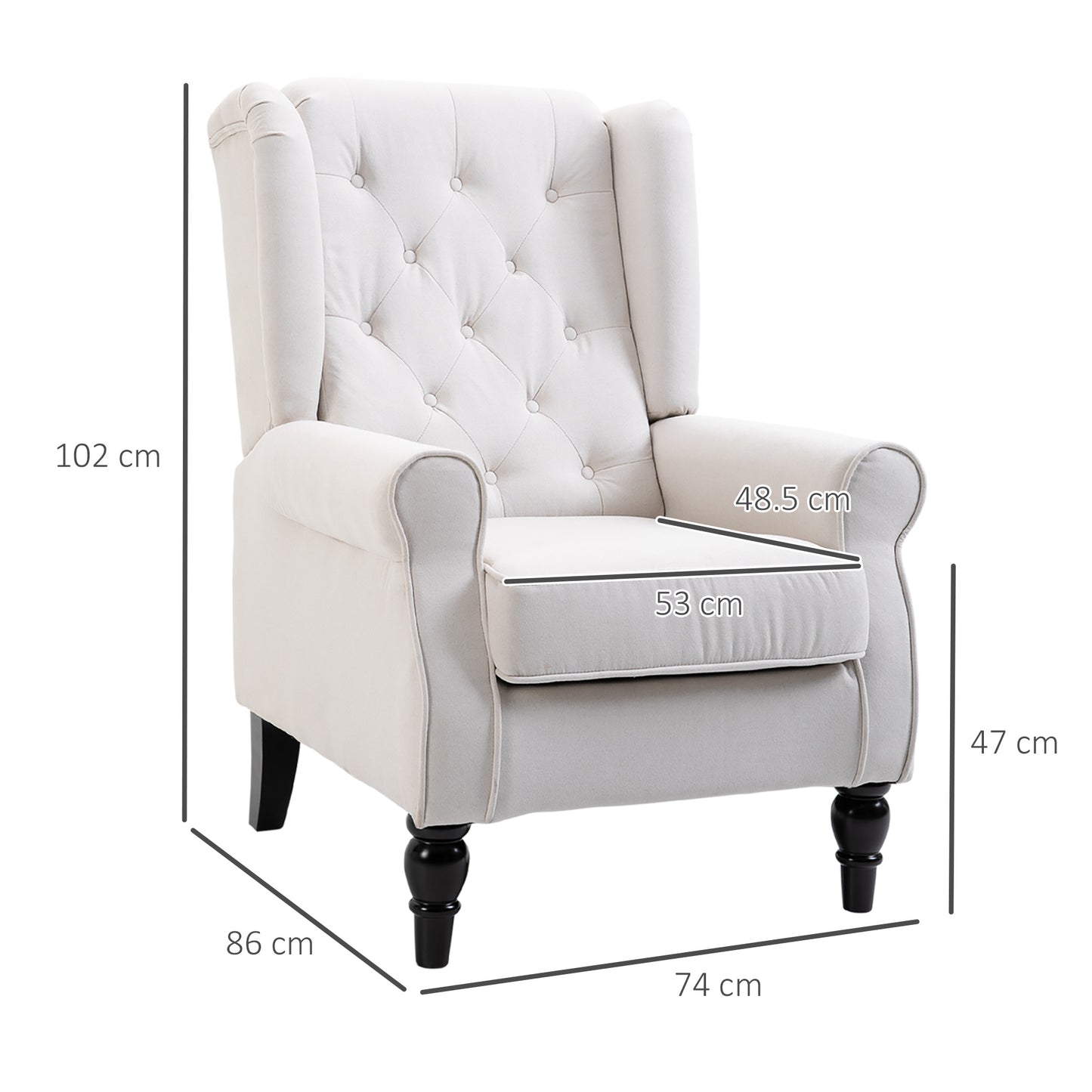 HOMCOM Wingback Accent Chair, Retro Upholstered Button Tufted Occasional Chair for Living Room and Bedroom, Cream White