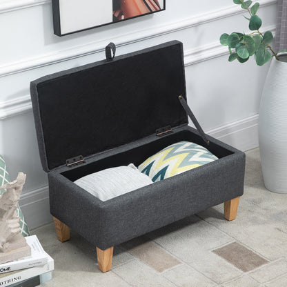 HOMCOM Linen Storage Ottoman Padded Footstool with Rubberwood Legs Ideal for Toy Box, Bed End, Shoe Bench, Seating