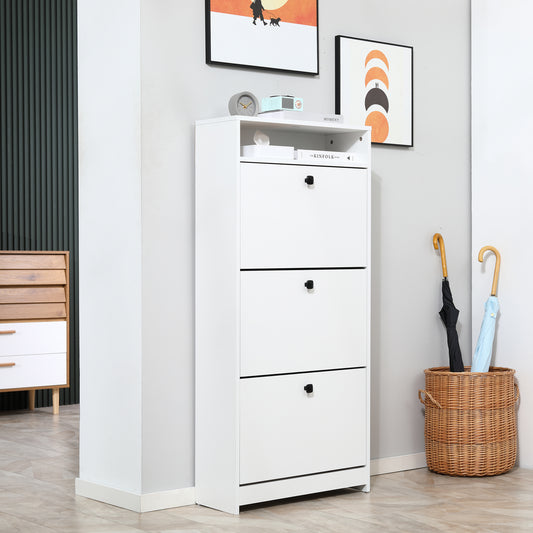 HOMCOM Shoe Storage Cabinet With 3 Drawers, Chipboard-White