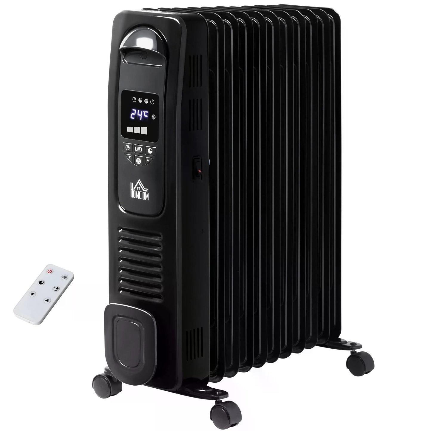 HOMCOM 2720W Digital Display Oil Filled Radiator 11Fin Portable Electric Heater w/ Built-in Timer Three Heat settings Safety switch Remote Control