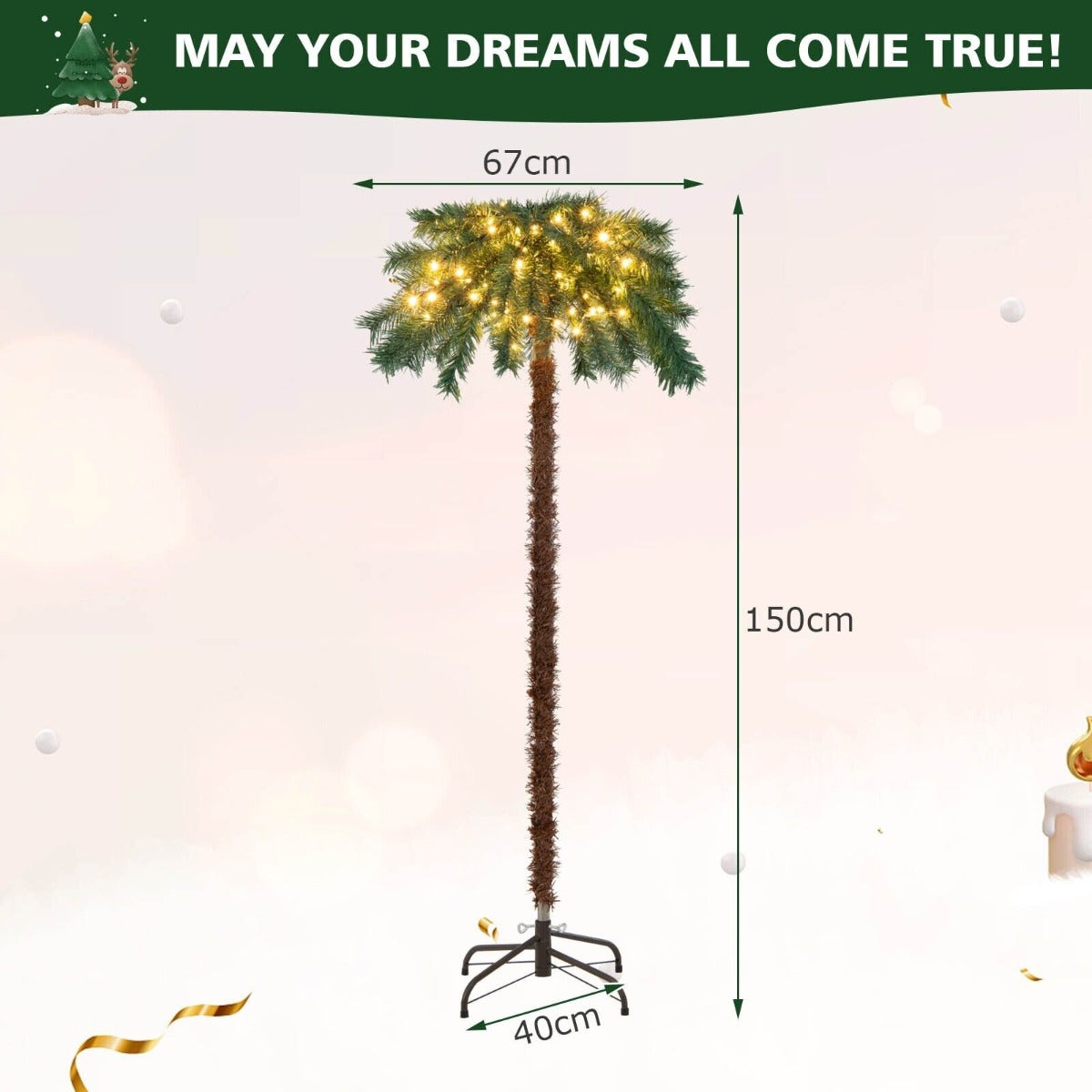 150CM Pre-Lit Artificial Christmas Palm Tree with 150 LED Lights