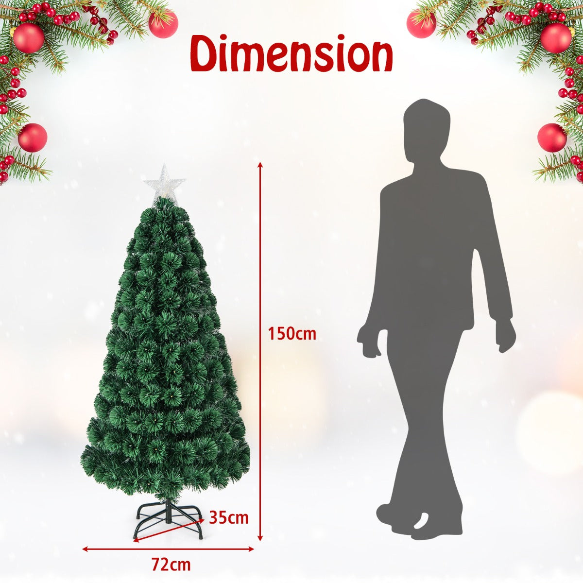 150 CM/180 CM Christmas Tree with PVC Branch Tips and LED Lights-150 cm