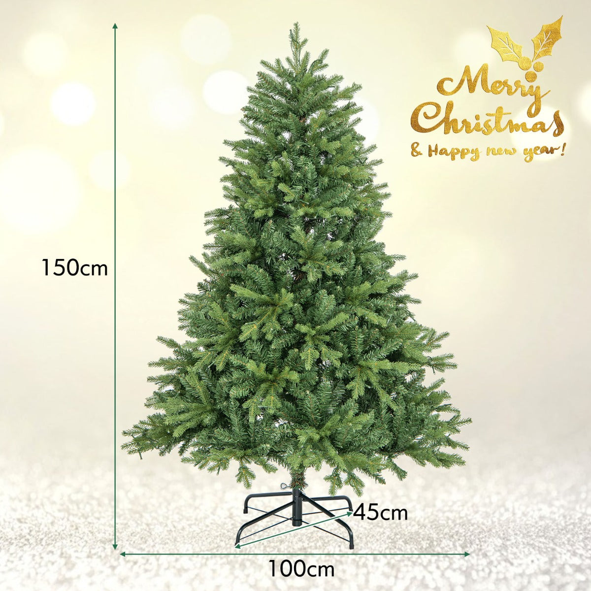 150/180 cm Pre-lit Artificial Christmas Tree with 844/1168 Branch Tips 250/350 LED Lights-1.5M