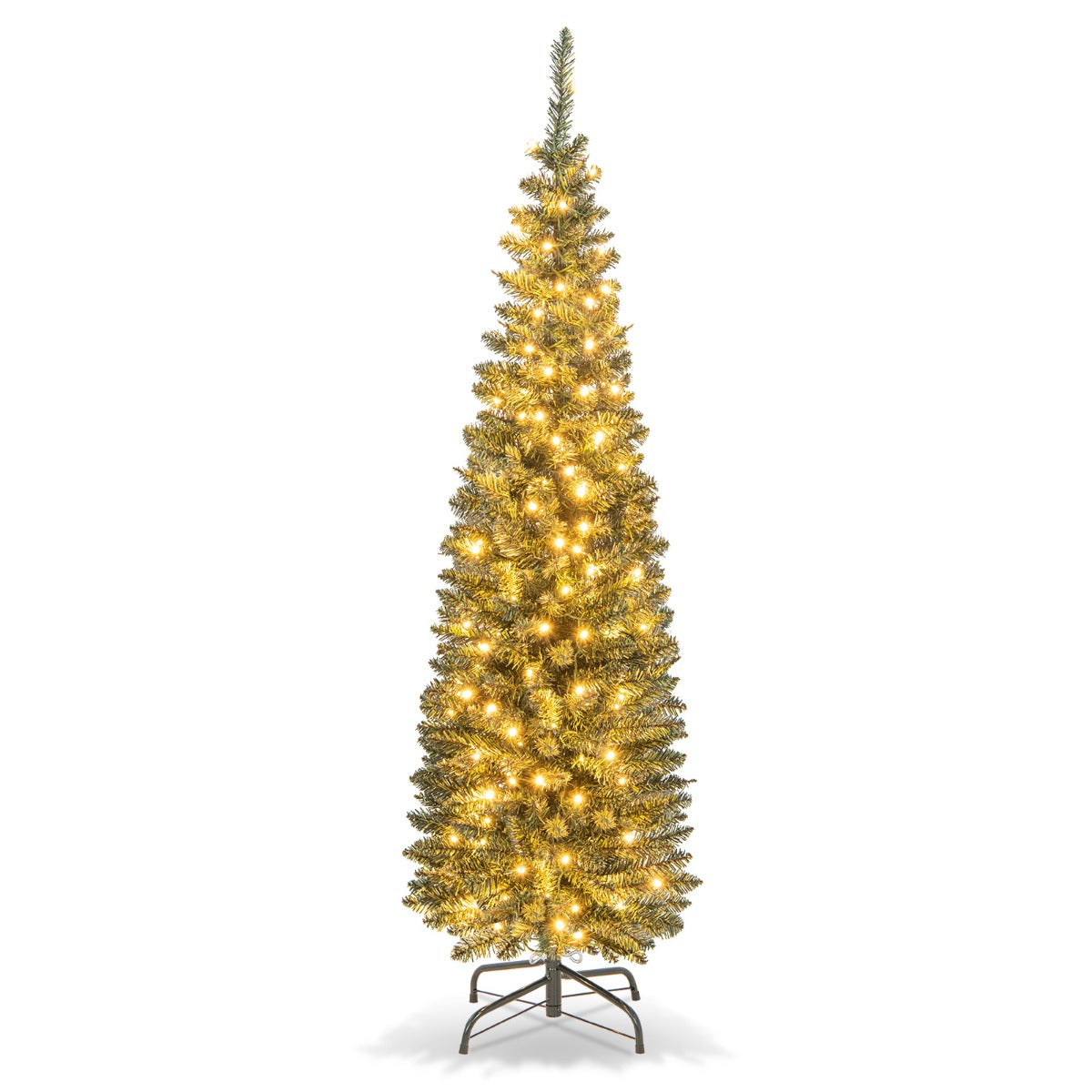 150/180 CM Pre-Lit Slim Pencil Xmas Tree with 296/390 Branch Tips 150/180 Warm-White LED Lights-1.5M