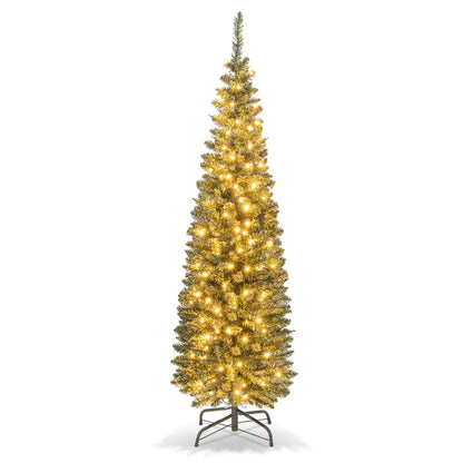 150/180 CM Pre-Lit Slim Pencil Xmas Tree with 296/390 Branch Tips 150/180 Warm-White LED Lights-1.5M