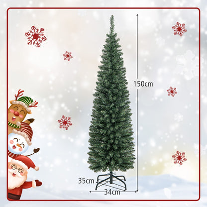 150/180 CM Pre-Lit Slim Pencil Xmas Tree with 296/390 Branch Tips 150/180 Warm-White LED Lights-1.5M