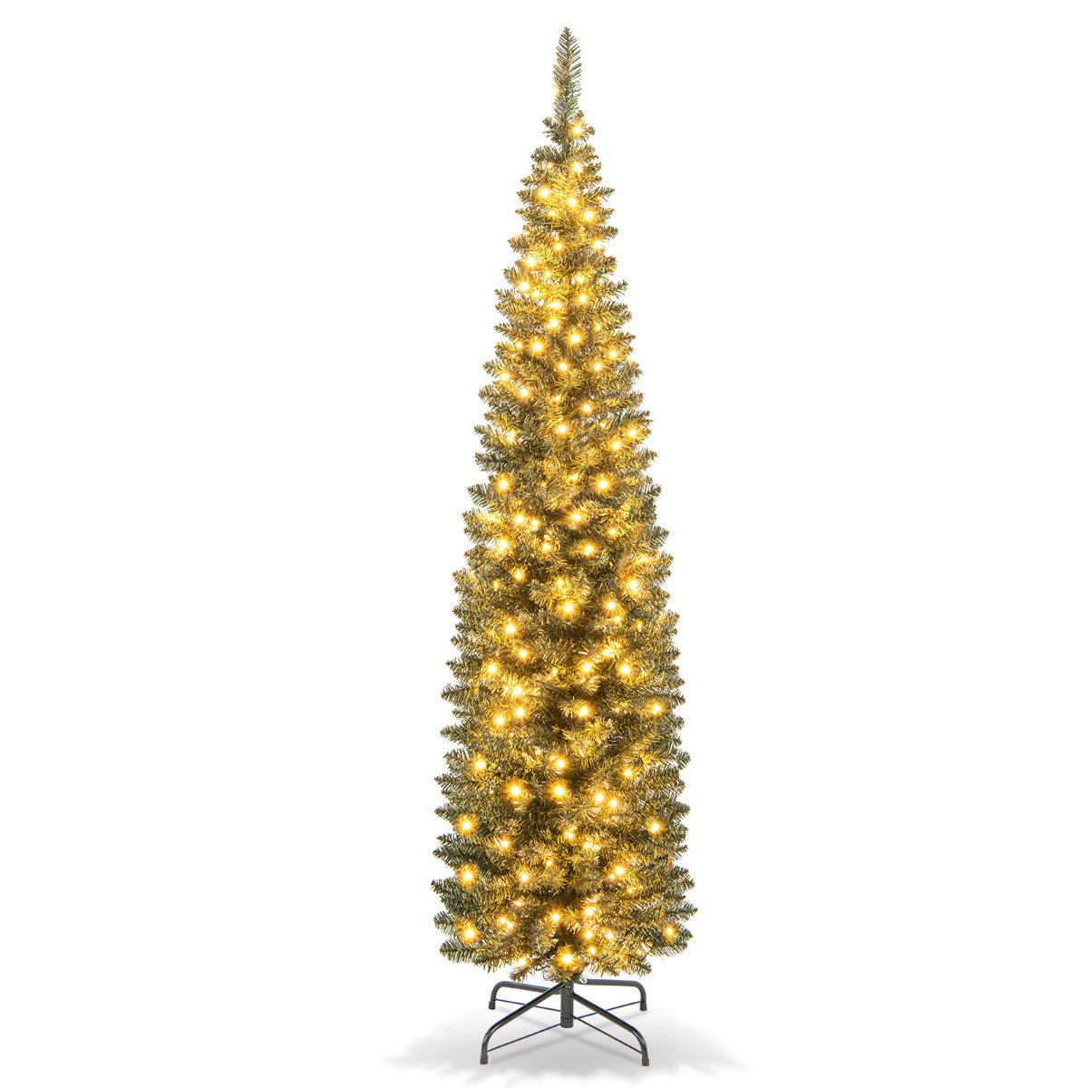 150/180 CM Pre-Lit Slim Pencil Xmas Tree with 296/390 Branch Tips 150/180 Warm-White LED Lights-1.8M