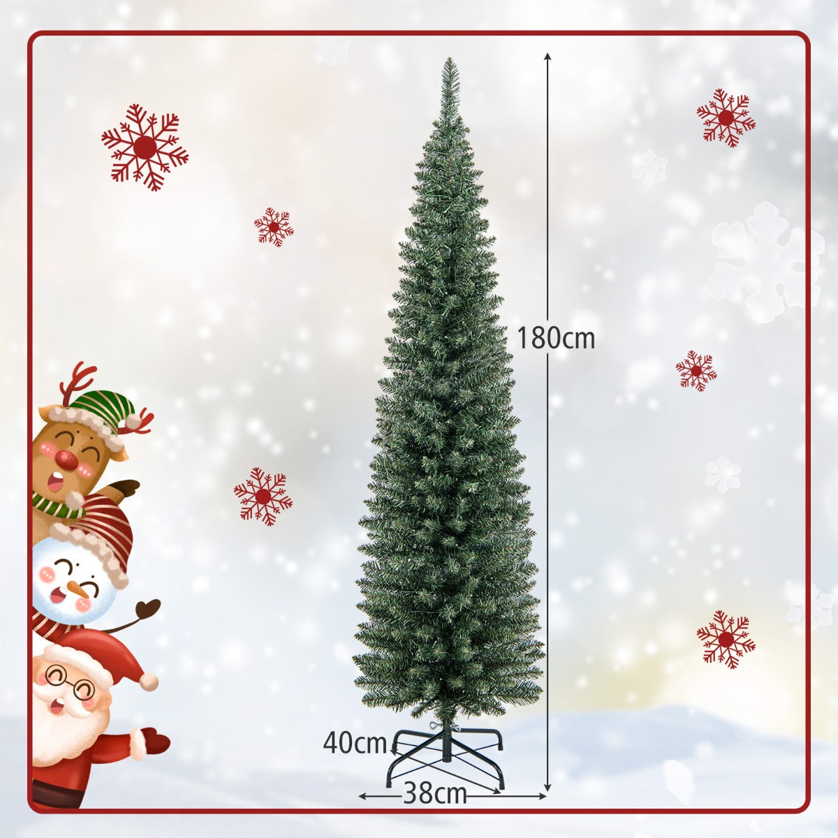 150/180 CM Pre-Lit Slim Pencil Xmas Tree with 296/390 Branch Tips 150/180 Warm-White LED Lights-1.8M