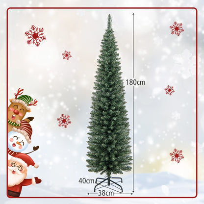 150/180 CM Pre-Lit Slim Pencil Xmas Tree with 296/390 Branch Tips 150/180 Warm-White LED Lights-1.8M