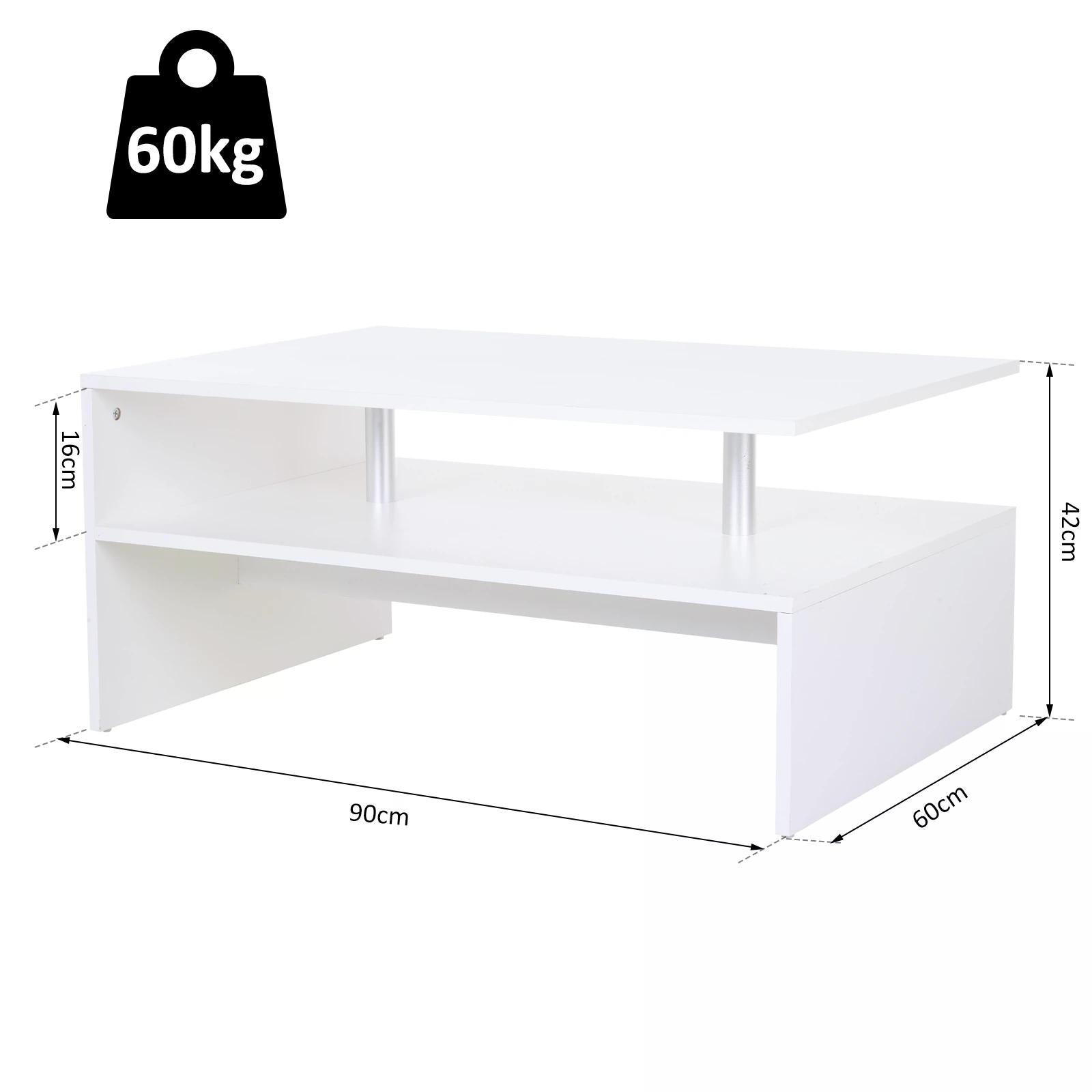 HOMCOM 2-Tier Coffee Table Side/End Table Modern Rectangular Design w/ Open Shelf Living Room Entryway Hallway Furniture White