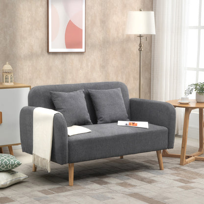 HOMCOM 2-Seat Loveseat Sofa Chenille Fabric Upholstered Couch with Rubberwood Legs, Grey