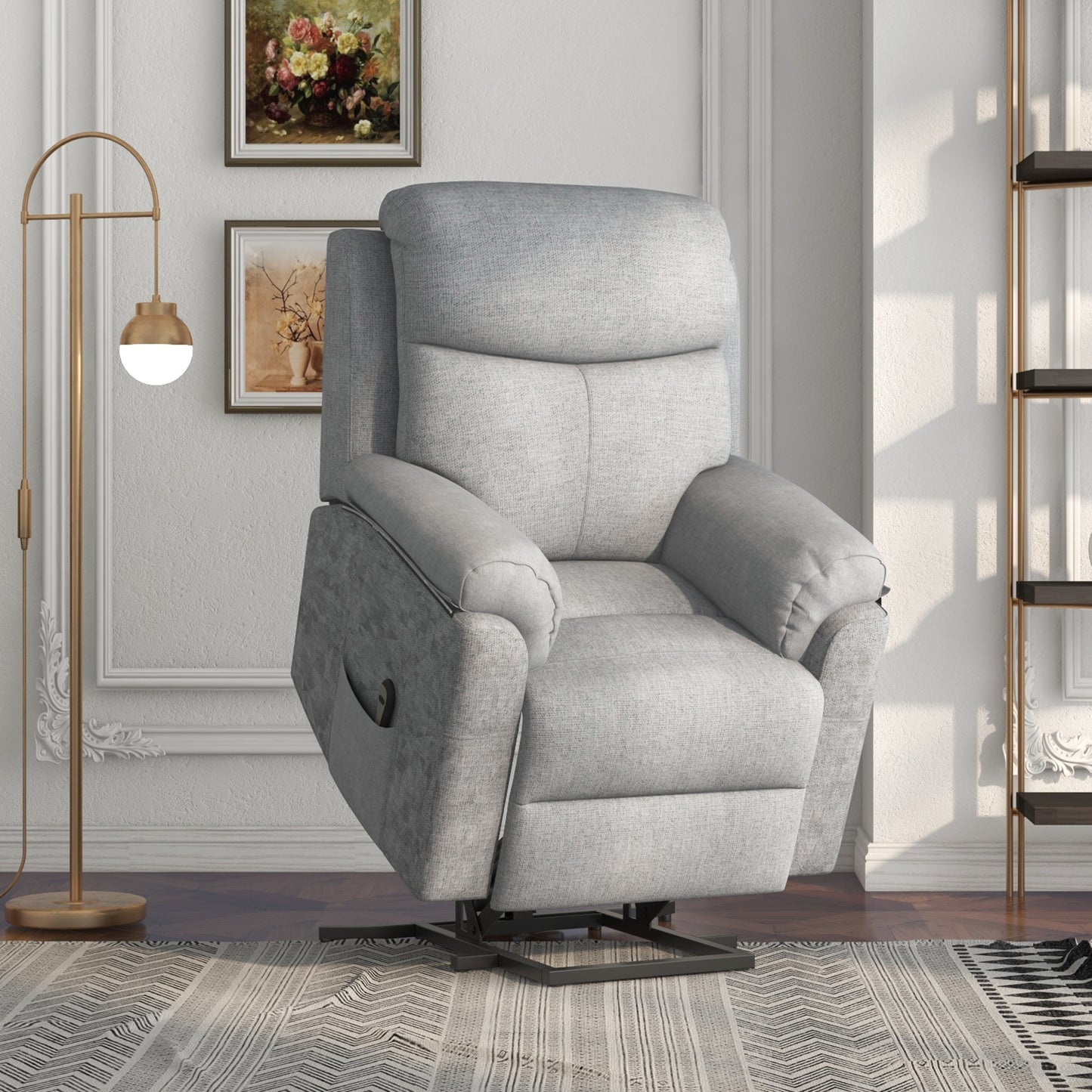 HOMCOM Power Lift Chair Electric Riser Recliner for Elderly, Linen Fabric Sofa Lounge Armchair with Remote Control and Side Pocket, Grey