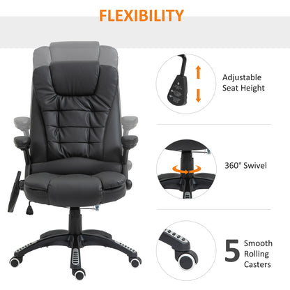 HOMCOM Massage Chair with Heat, High Back PU Leather Executive Office Chair W/ Tilt and Reclining Function, Black