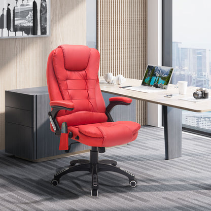 HOMCOM Ergonomic Chair with Massage and Heat, High Back PU Leather Massage Office Chair With Tilt and Reclining Function, Red