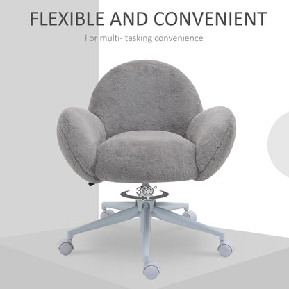 HOMCOM Fluffy Leisure Chair Office Chair with Backrest and Armrest for Home Bedroom Living Room with Wheels Grey