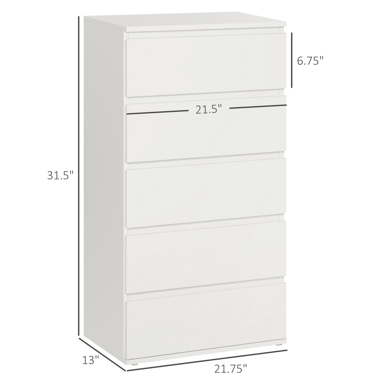 HOMCOM Chest of Drawer, 5 Drawers Storage Cabinet Freestanding Tower Unit Bedroom Living Room Furniture, White