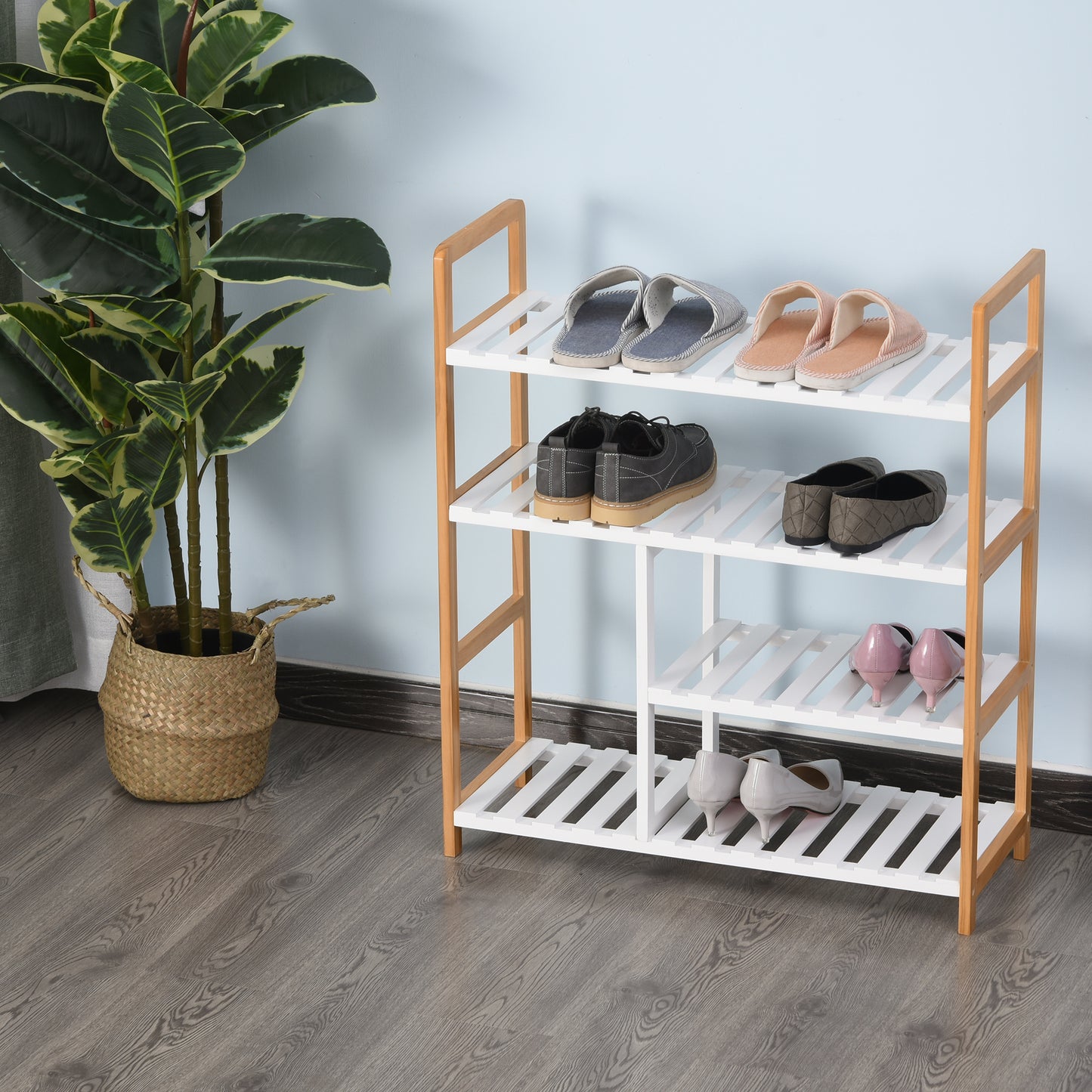 HOMCOM 4 Tier Shoe Racks Storage Stand Shelf Organizer Wood Frame 78 x 68 x 26 cm Hallway Furniture