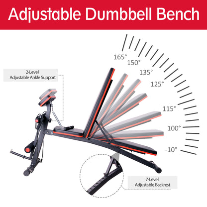 HOMCOM Foldable Adjustable Dumbbell Weight Lifting Sit Up Ab Bench Home Training Gym Incline Flat Multiuse Workout Exercise Fitness