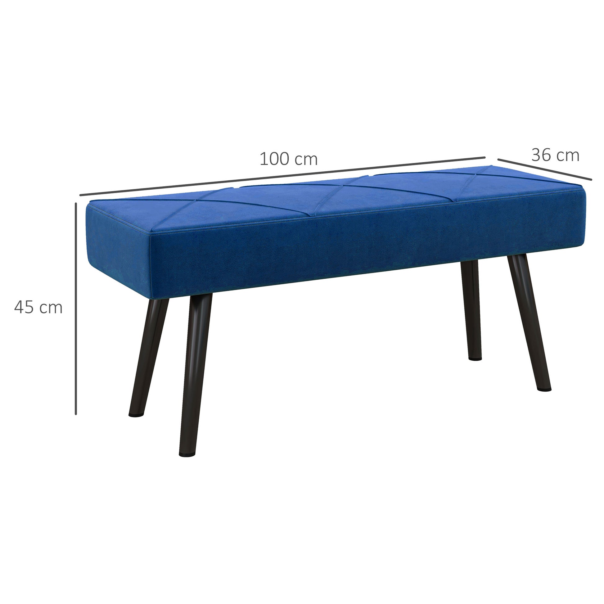 HOMCOM End of Bed Bench with X-Shape Design and Steel Legs, Upholstered Hallway Bench for Bedroom, Blue