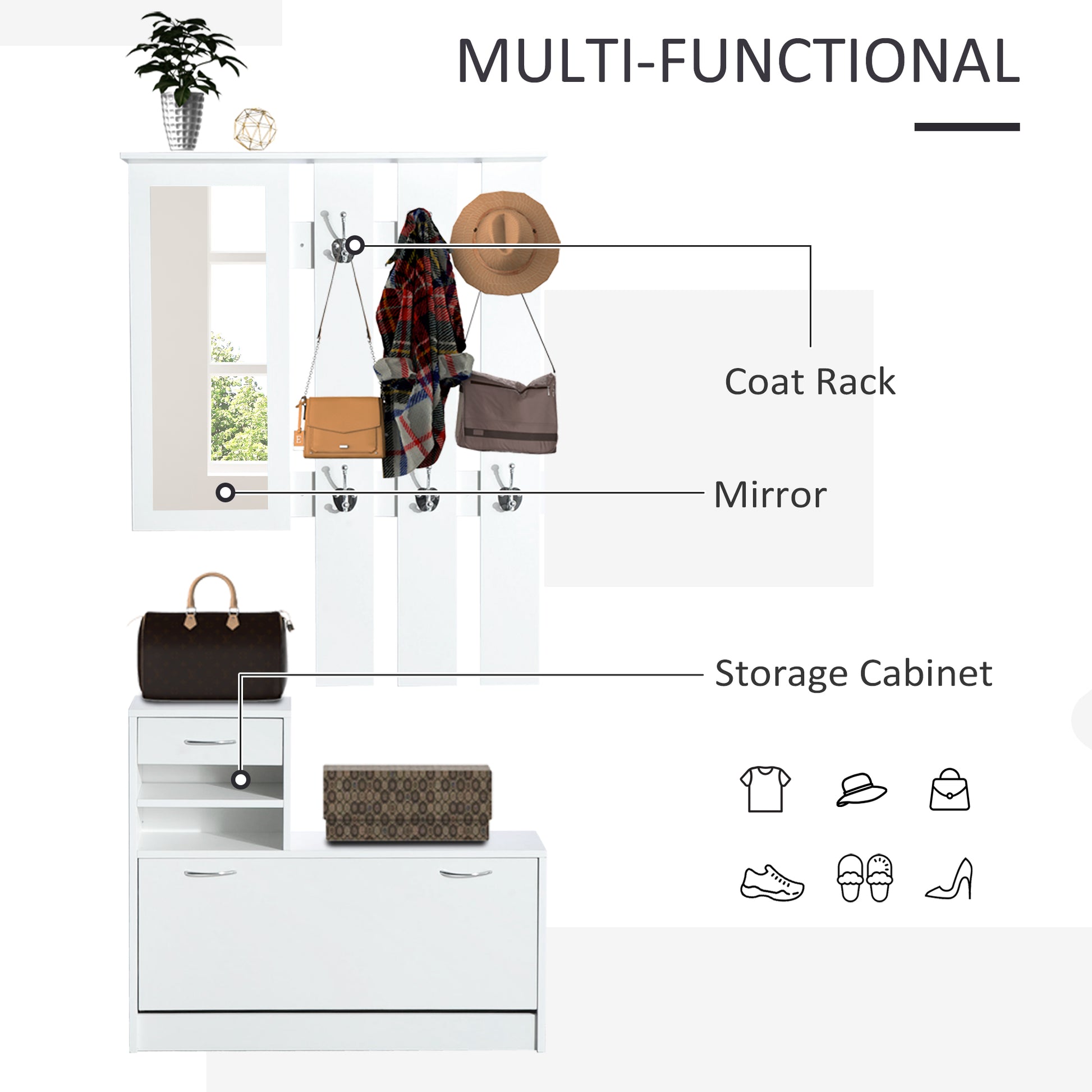 HOMCOM Entryway Furniture Set-White 