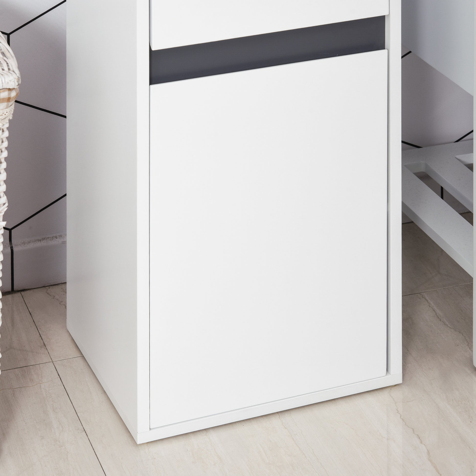 HOMCOM Modern Minimalistic Bathroom Storage Cabinet w/ Drawer Cupboard Adjustable Shelf Door Home Organiser Sleek Beautiful Freestanding Compact White